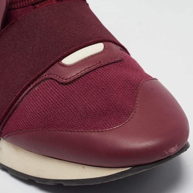 Pre Owned Balenciaga Burgundy Leather and Neoprene Race Runner Sneakers Size 40