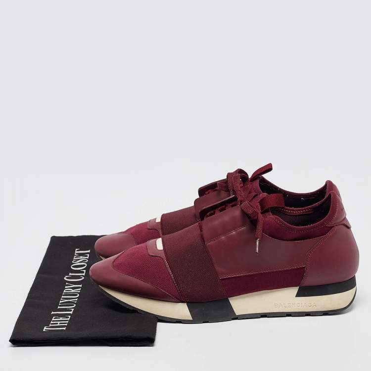 Pre Owned Balenciaga Burgundy Leather and Neoprene Race Runner Sneakers Size 40