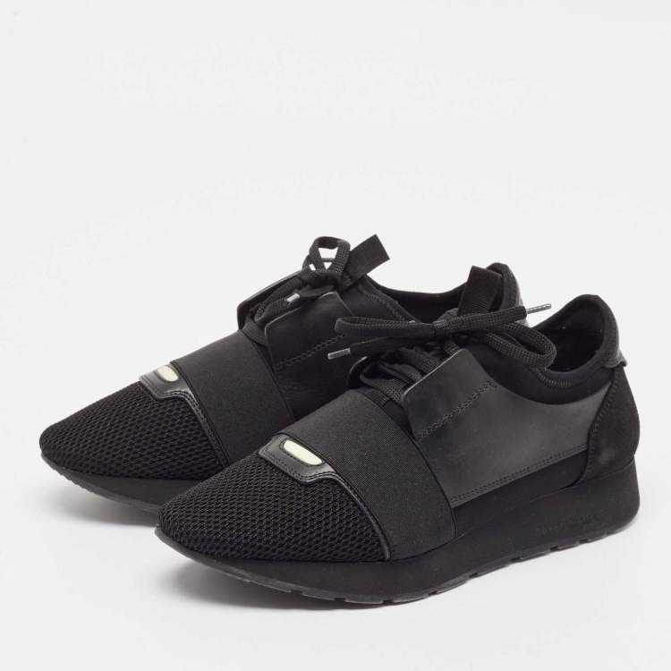 Pre Owned Balenciaga Black Leather and Mesh Race Runner Sneakers Size 40