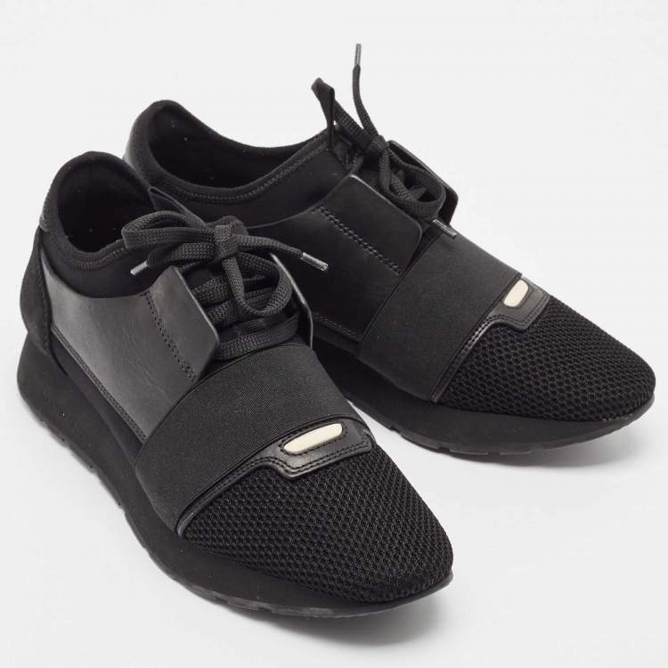 Pre Owned Balenciaga Black Leather and Mesh Race Runner Sneakers Size 40