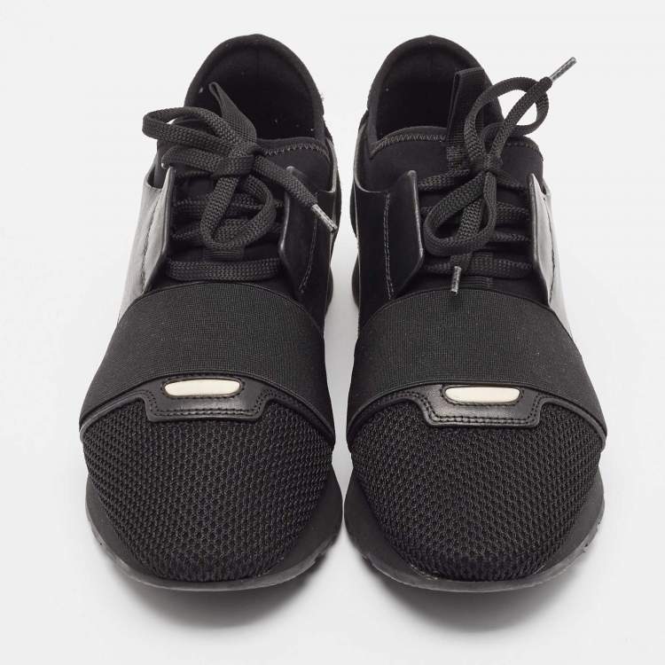 Pre Owned Balenciaga Black Leather and Mesh Race Runner Sneakers Size 40