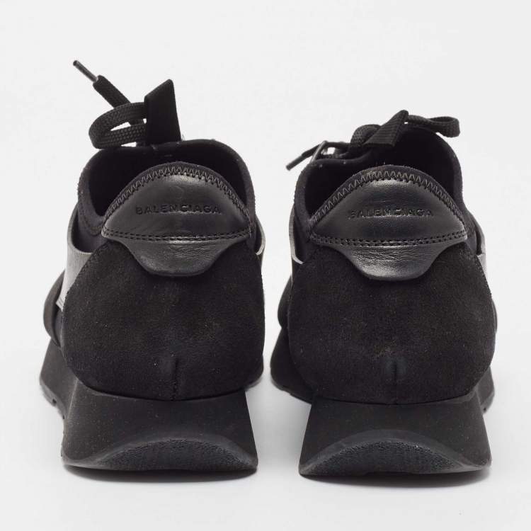 Pre Owned Balenciaga Black Leather and Mesh Race Runner Sneakers Size 40