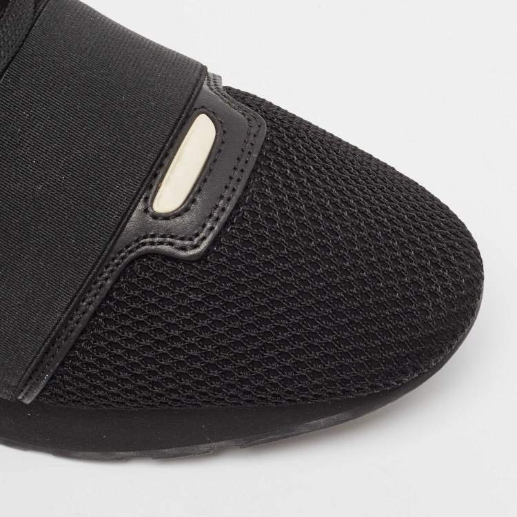 Pre Owned Balenciaga Black Leather and Mesh Race Runner Sneakers Size 40