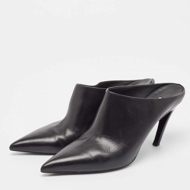 Pre Owned Balenciaga Black Leather Mule  Sandals Size 40