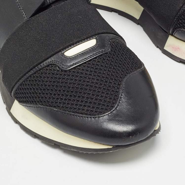 Pre Owned Balenciaga Black Leather and Mesh Race Runner Sneakers Size 42