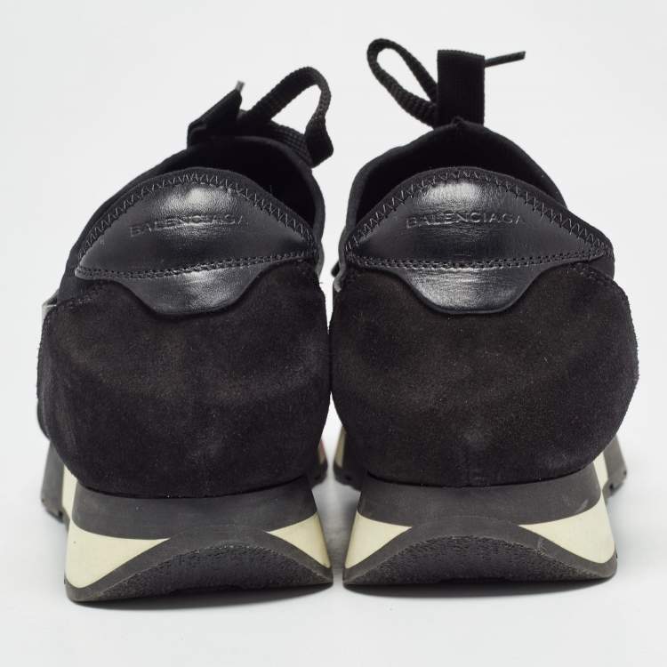 Pre Owned Balenciaga Black Leather and Mesh Race Runner Sneakers Size 42