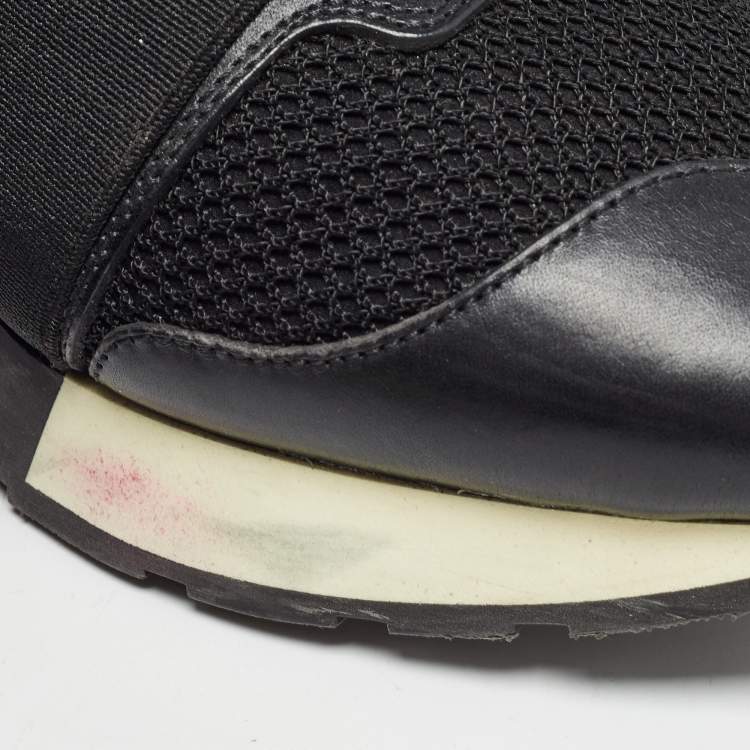Pre Owned Balenciaga Black Leather and Mesh Race Runner Sneakers Size 42