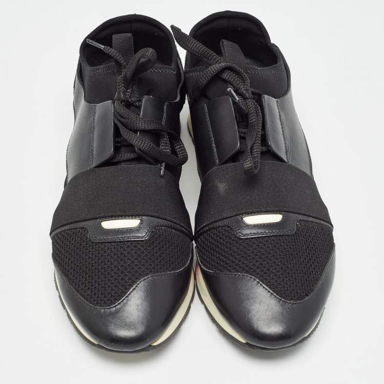 Pre Owned Balenciaga Black Leather and Mesh Race Runner Sneakers Size 42
