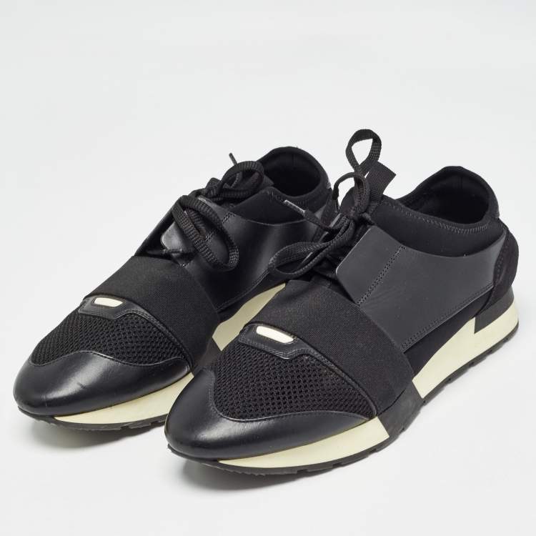 Pre Owned Balenciaga Black Leather and Mesh Race Runner Sneakers Size 42
