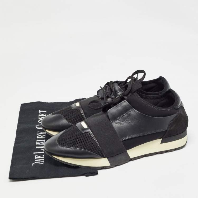 Pre Owned Balenciaga Black Leather and Mesh Race Runner Sneakers Size 42