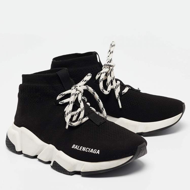 Pre Owned Balenciaga Black Knit Speed Trainer High Top Sneakers Size 37