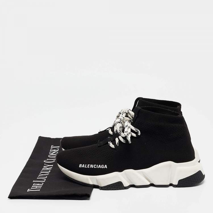 Pre Owned Balenciaga Black Knit Speed Trainer High Top Sneakers Size 37
