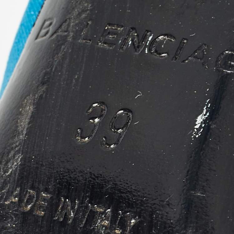 Pre Owned Balenciaga Navy Blue Fabric Knife Pointed Toe Pumps Size 39