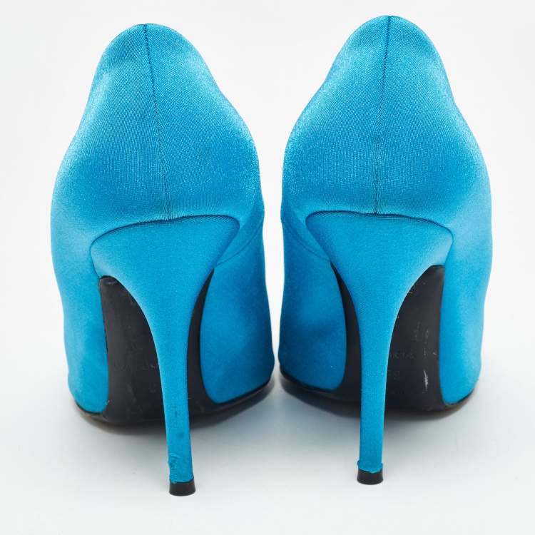 Pre Owned Balenciaga Navy Blue Fabric Knife Pointed Toe Pumps Size 39