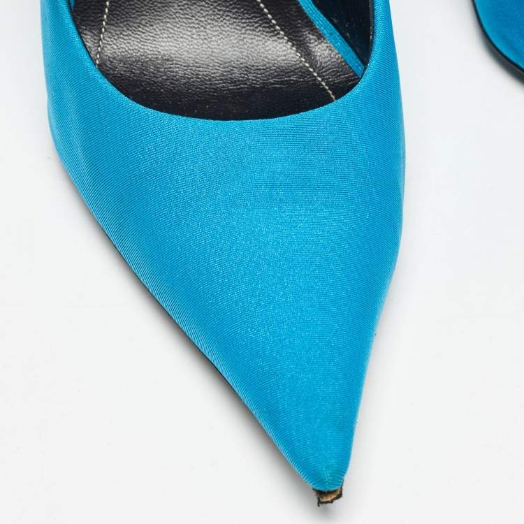 Pre Owned Balenciaga Navy Blue Fabric Knife Pointed Toe Pumps Size 39