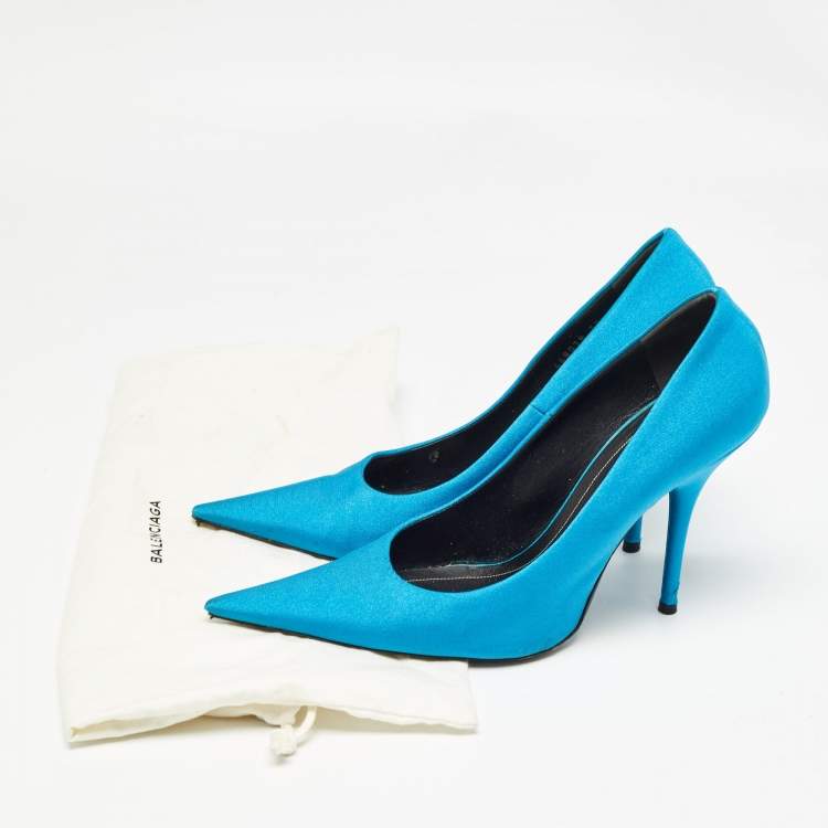 Pre Owned Balenciaga Navy Blue Fabric Knife Pointed Toe Pumps Size 39