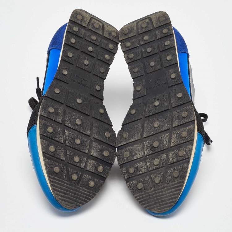Pre Owned Balenciaga Blue/Black Leather and Mesh Race Runner Sneakers Size 35