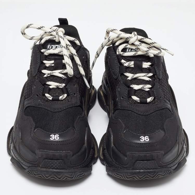 Pre Owned Balenciaga Black Faux Leather and Mesh Triple Low Top Sneakers Size 36