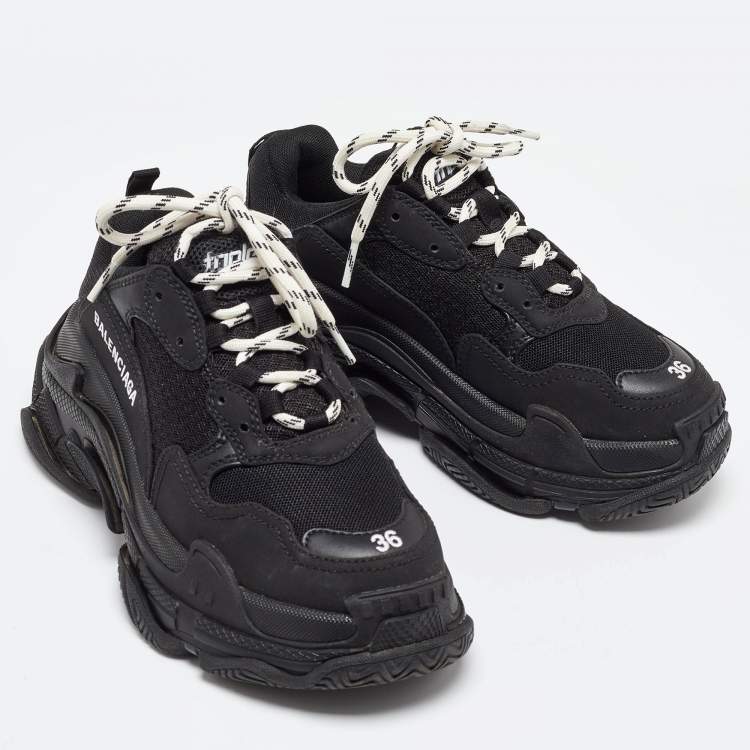 Pre Owned Balenciaga Black Faux Leather and Mesh Triple Low Top Sneakers Size 36