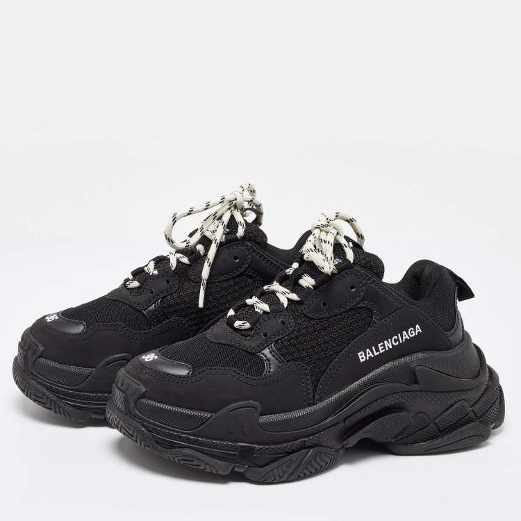 Pre Owned Balenciaga Black Faux Leather and Mesh Triple Low Top Sneakers Size 36