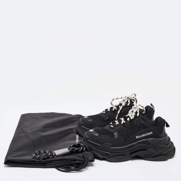 Pre Owned Balenciaga Black Faux Leather and Mesh Triple Low Top Sneakers Size 36