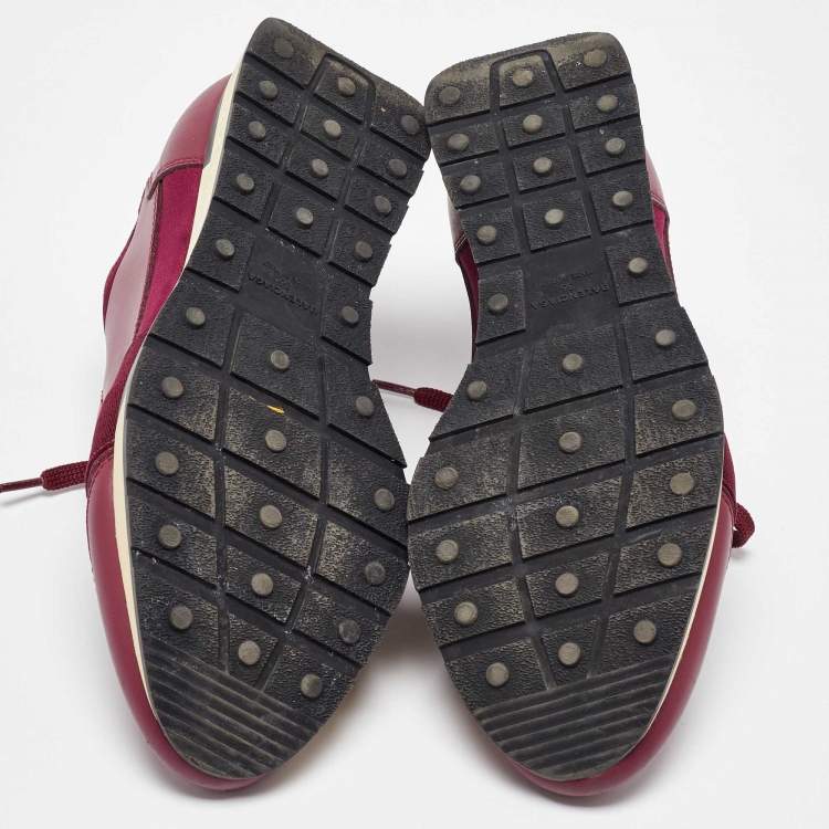 Pre Owned Balenciaga Burgundy Leather and  Fabric Race Runner Sneakers Size 36