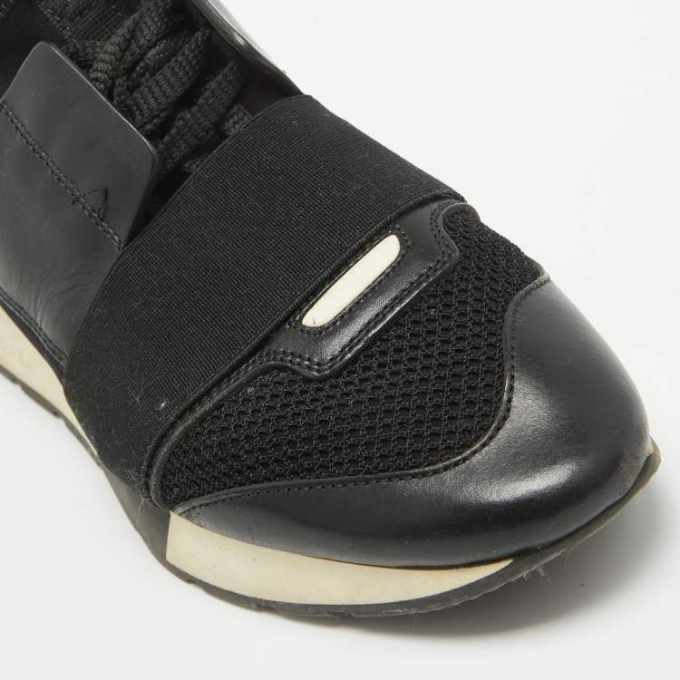 Pre Owned Balenciaga Black Leather and Mesh Race Runner Sneakers Size 38