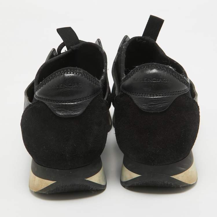 Pre Owned Balenciaga Black Leather and Mesh Race Runner Sneakers Size 38