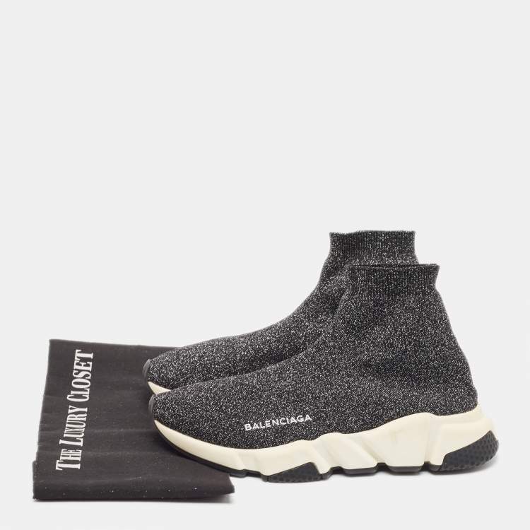 Pre Owned Balenciaga Two Tone Knit Fabric Speed Trainer Sneakers Size 38
