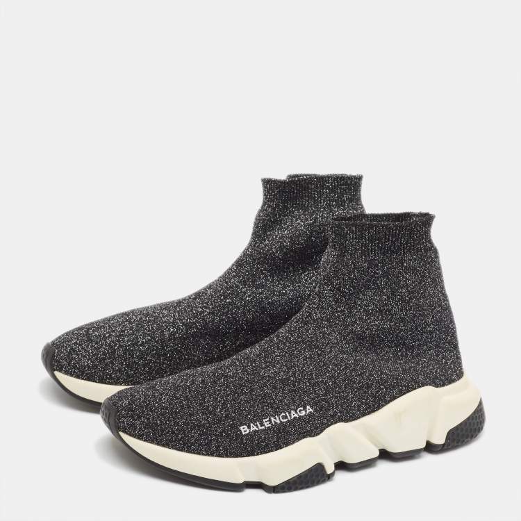 Pre Owned Balenciaga Two Tone Knit Fabric Speed Trainer Sneakers Size 38