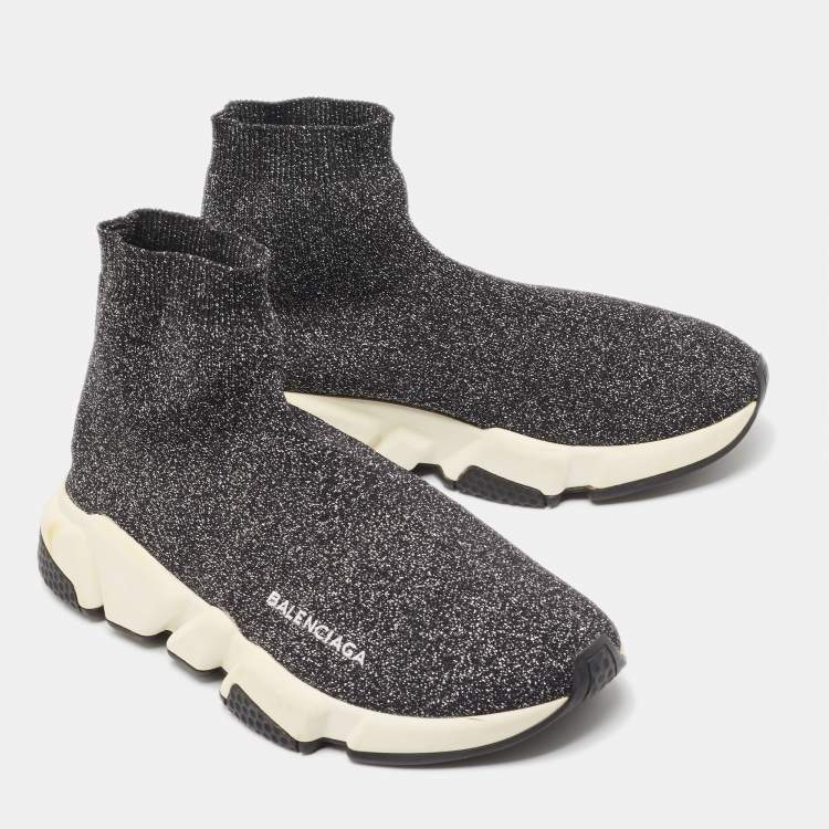 Pre Owned Balenciaga Two Tone Knit Fabric Speed Trainer Sneakers Size 38