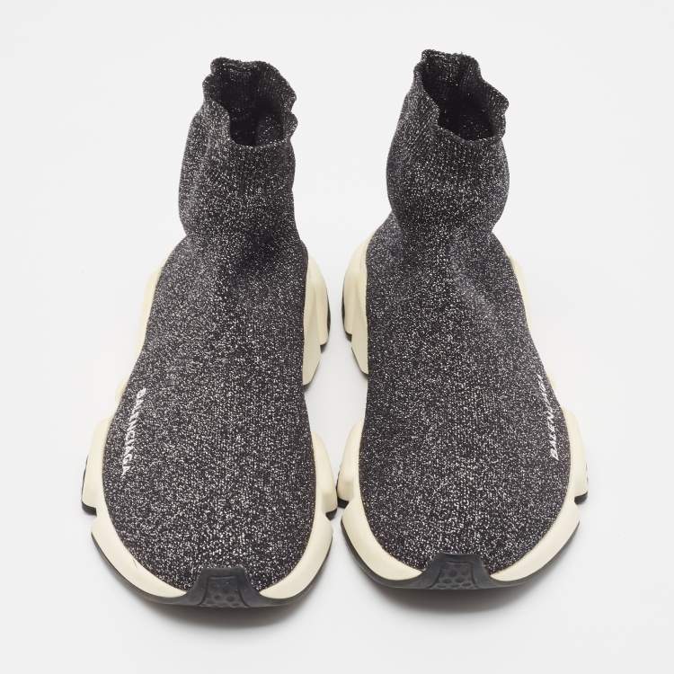Pre Owned Balenciaga Two Tone Knit Fabric Speed Trainer Sneakers Size 38