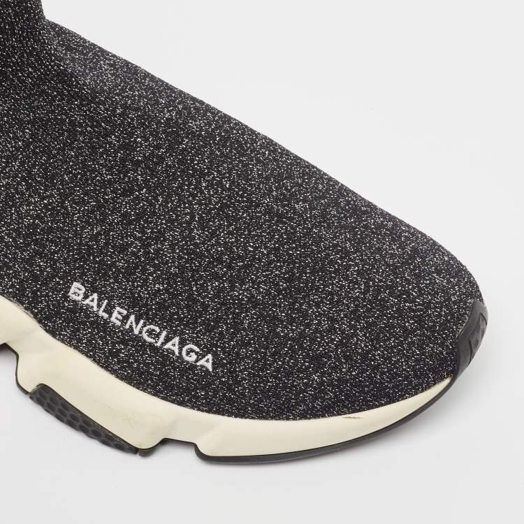 Pre Owned Balenciaga Two Tone Knit Fabric Speed Trainer Sneakers Size 38