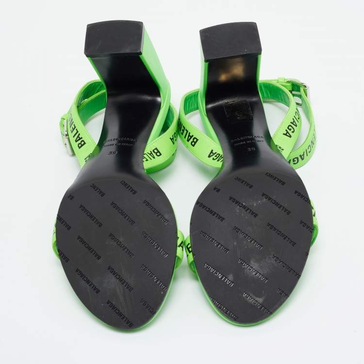 Pre Owned Balenciaga Green Leather Ankle Strap Sandals Size 39