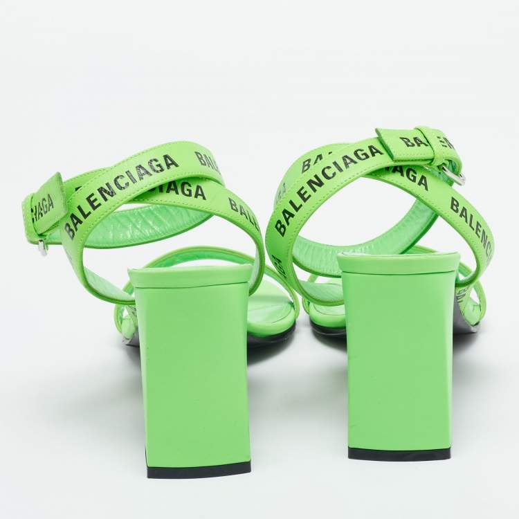 Pre Owned Balenciaga Green Leather Ankle Strap Sandals Size 39