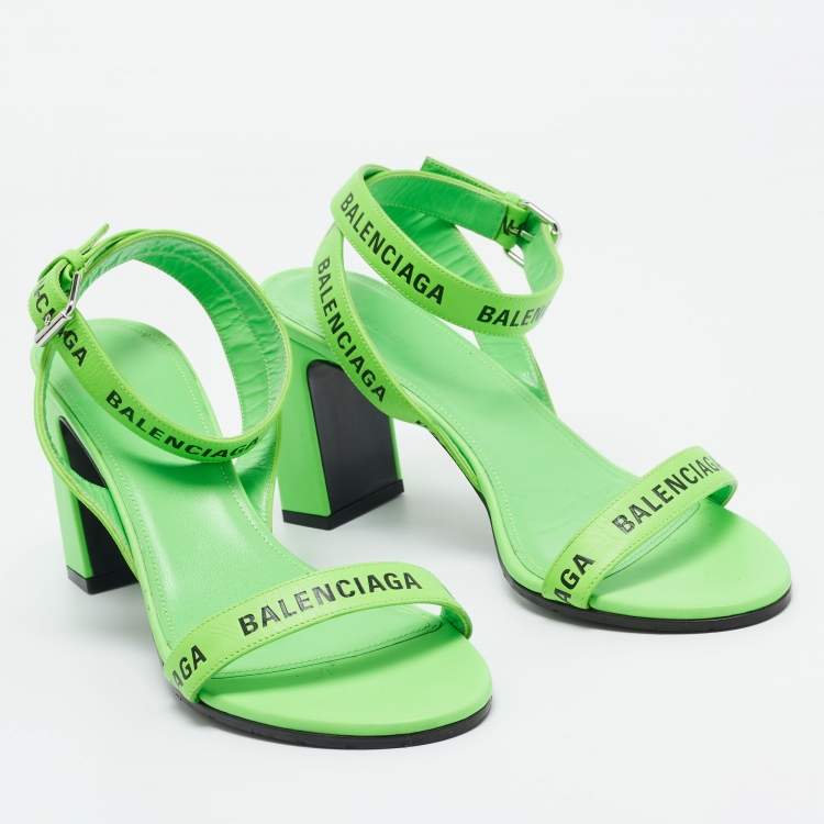 Pre Owned Balenciaga Green Leather Ankle Strap Sandals Size 39