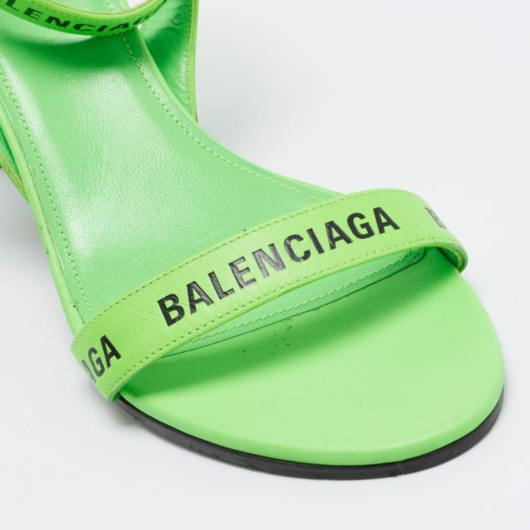 Pre Owned Balenciaga Green Leather Ankle Strap Sandals Size 39