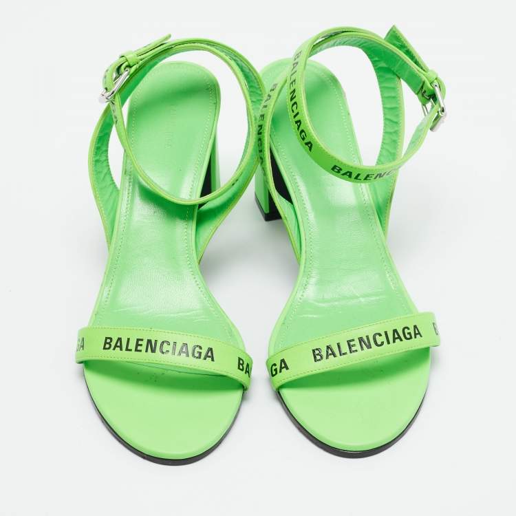 Pre Owned Balenciaga Green Leather Ankle Strap Sandals Size 39
