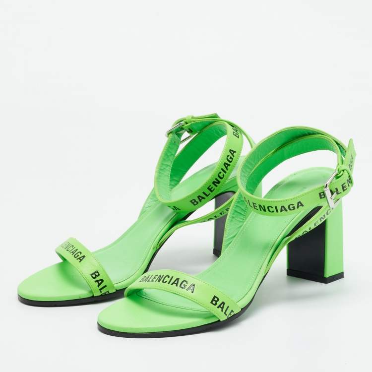 Pre Owned Balenciaga Green Leather Ankle Strap Sandals Size 39