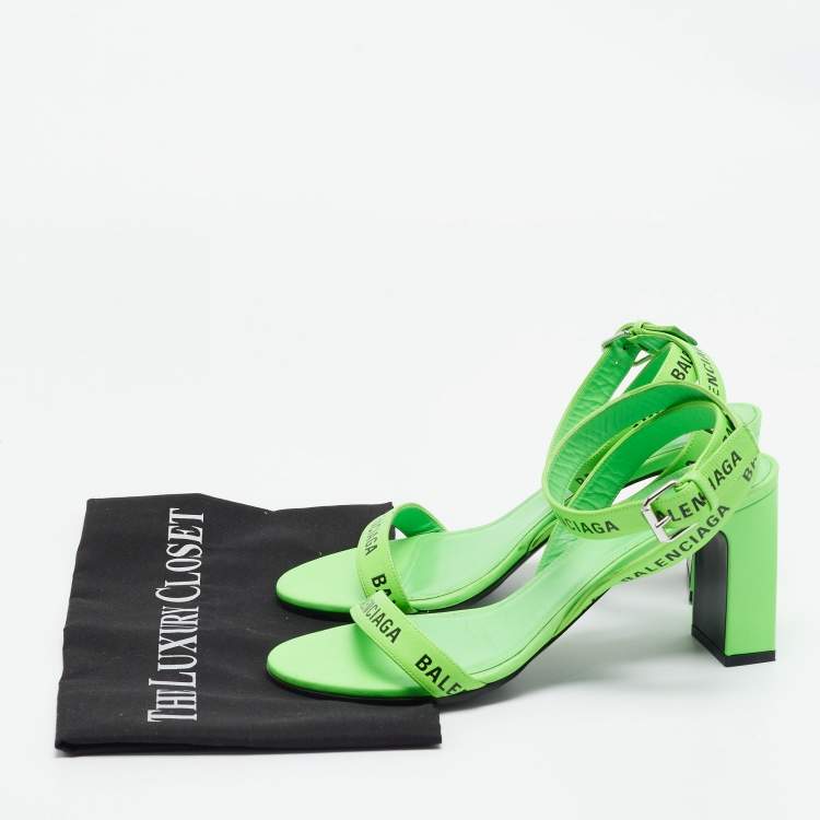 Pre Owned Balenciaga Green Leather Ankle Strap Sandals Size 39