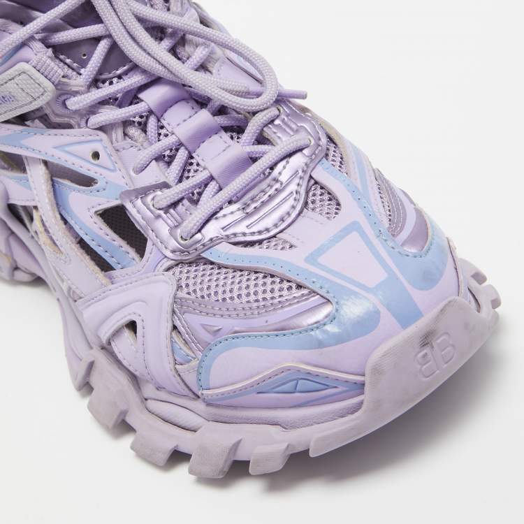 Pre Owned Balenciaga Purple Leather and Mesh Track 2 Sneakers Size 41