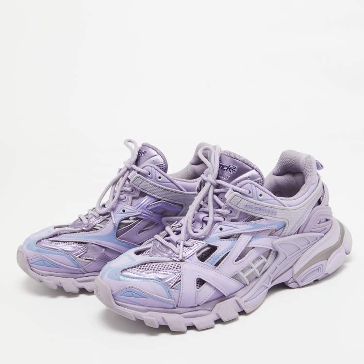 Pre Owned Balenciaga Purple Leather and Mesh Track 2 Sneakers Size 41