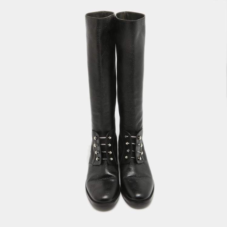 Pre Owned Balenciaga Black Leather Knee Length Boots Size 39