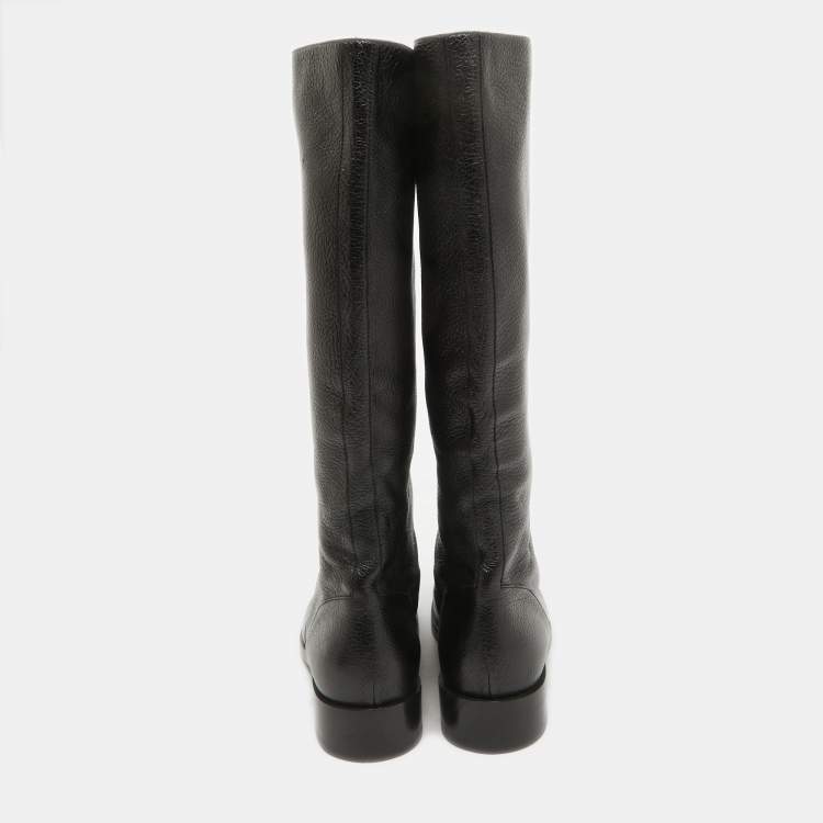 Pre Owned Balenciaga Black Leather Knee Length Boots Size 39