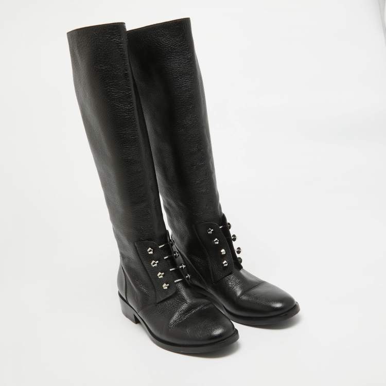 Pre Owned Balenciaga Black Leather Knee Length Boots Size 39