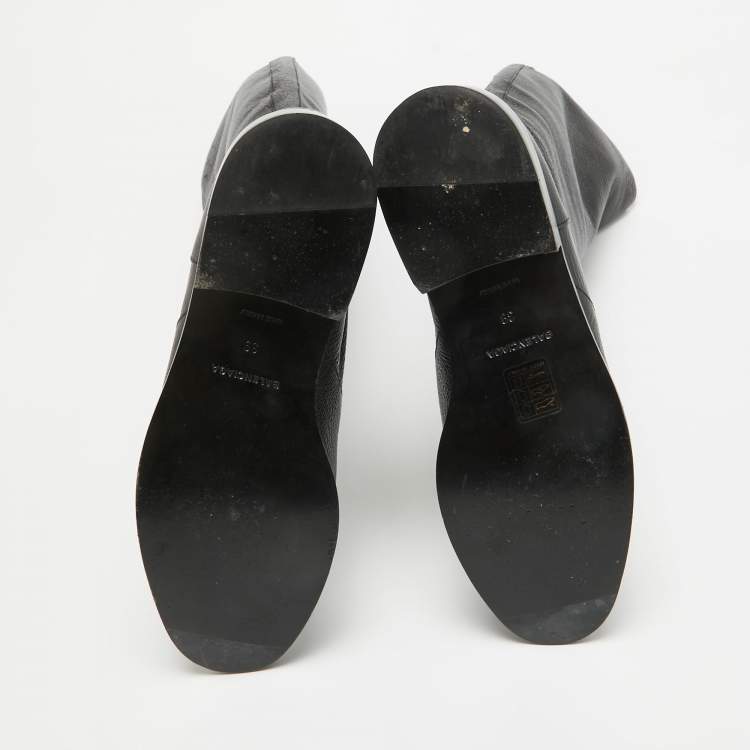 Pre Owned Balenciaga Black Leather Knee Length Boots Size 39