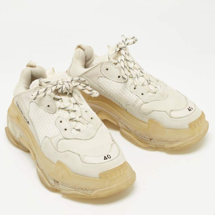Pre Owned Balenciaga Grey Mesh and Nubuck Leather Triple S Clear Low Top Sneakers Size 40