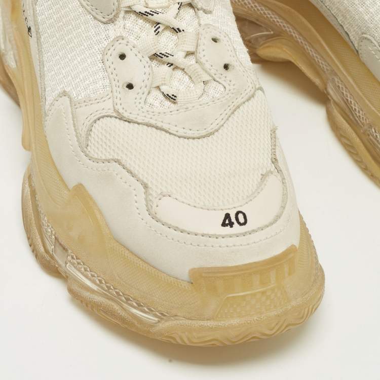 Pre Owned Balenciaga Grey Mesh and Nubuck Leather Triple S Clear Low Top Sneakers Size 40