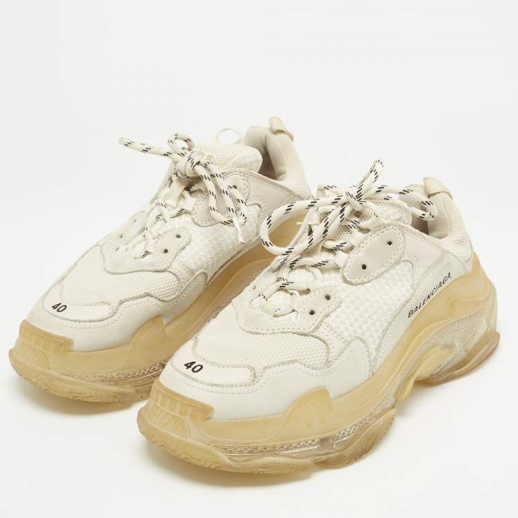 Pre Owned Balenciaga Grey Mesh and Nubuck Leather Triple S Clear Low Top Sneakers Size 40