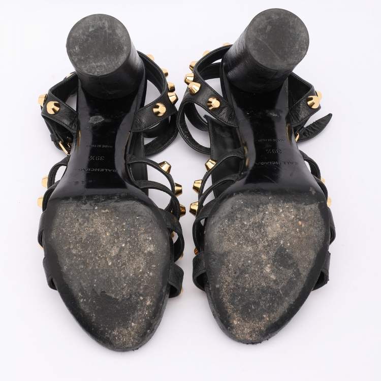Pre Owned Balenciaga Black Leather Arena Gladiator Sandals Size 39.5